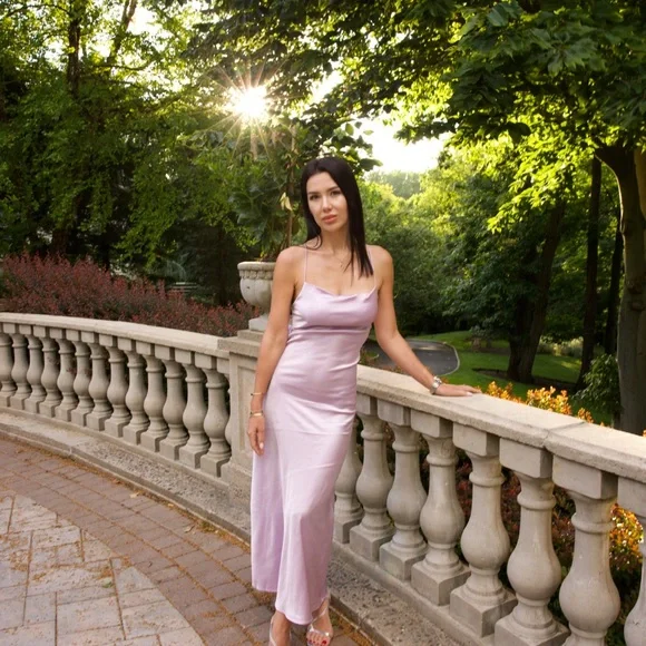 Lilac Satin Slip Dress - Picture 2 of 7